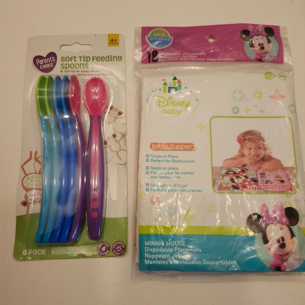 Baby Feeding Spoons 6-Pack + Disney Minnie Disposable Placemats 18ct BPA Free